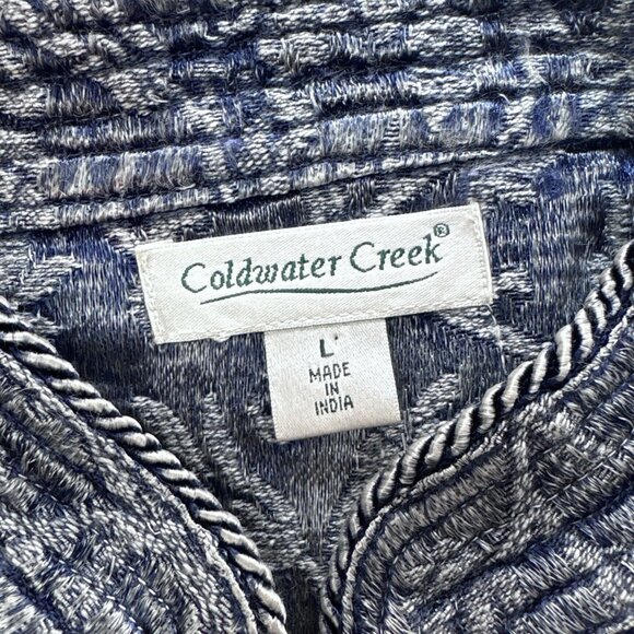 Coldwater Creek Distressed Satiny Velvet Brocade Open Front Jacket Blue Size L - Picture 7 of 9